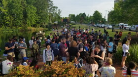 UNCC students and staff gathered in groups around campus after a shooter opened fire in a classrom.