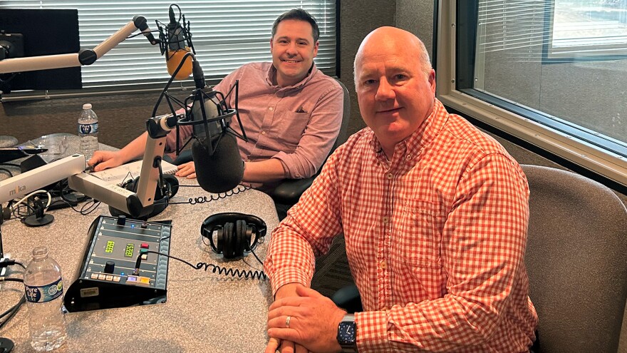 Tony Cani and Doug Cole in the KJZZ studio in November 2023