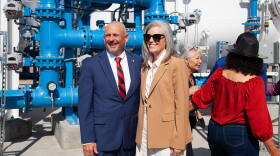 Director of Tucson Water John Kmiec and Governor Katie Hobbs at the Tucson Airport Remediation Project facility in Tucson, Ariz., on Tuesday, Sept. 1, 2026.