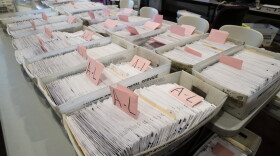 Mail-in ballots are seen at a Pennsylvania elections office.