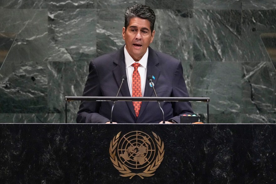Palau President Surangel S. Whipps addresses the 80th session of the United Nations General Assembly, Thursday, Sept. 25, 2025.