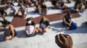 Fist raised at event