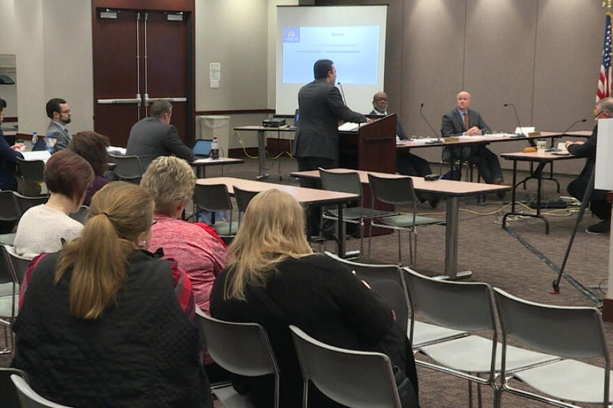 A handful of CTE and FCS teachers listen to state officials discuss the DWD's funding framework that the state board approved at its final meeting of 2019.