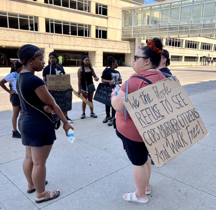 Protesters gathered in dowtown Akron Thursday, asking for answers and doubting initial Akron police reports about the shooting death of Jayland Walker. The 25-year-old Black man was was killed by officers after a chase early Monday morning.