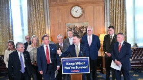 State Senator Robert Ortt leads a news conference in Albany Wednesday, February 4, 2026, joined by fellow Republicans within the State Senate to push a series of bills they say will provide tax relief to middle class New Yorkers while improving state government spending discipline