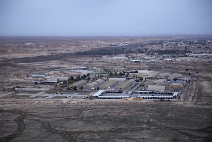 This aerial photo taken from a helicopter shows Ain al-Asad air base in the western Anbar desert, Iraq. (Nasser Nasser/AP)