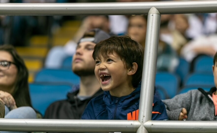 A young fan watches the Mississippi SeaWolves take on Columbus River Dragons in Biloxi, Mississippi