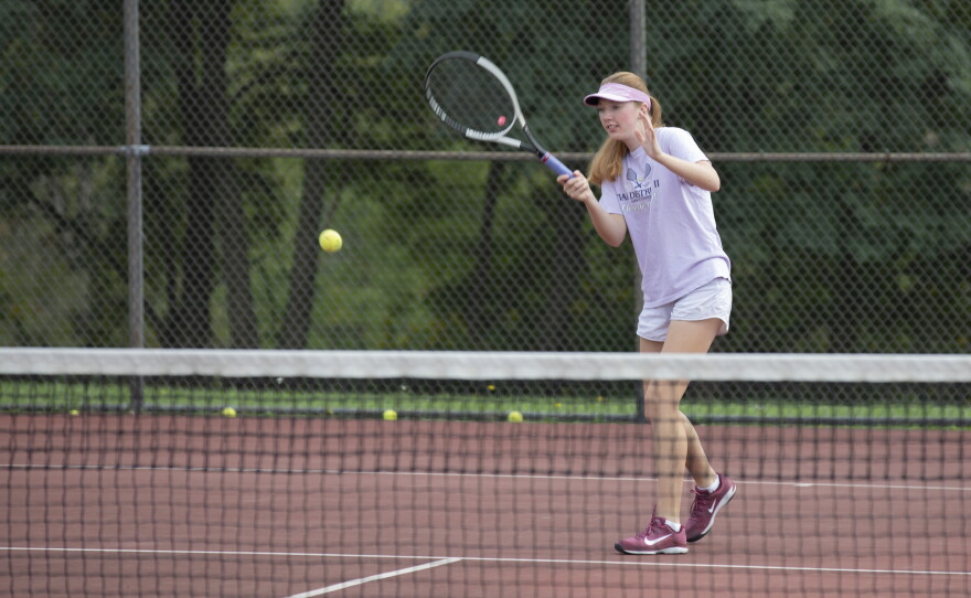 Cara Evans, the reigning PIAA 2A tennis singles champion, practices after school in Montrose.