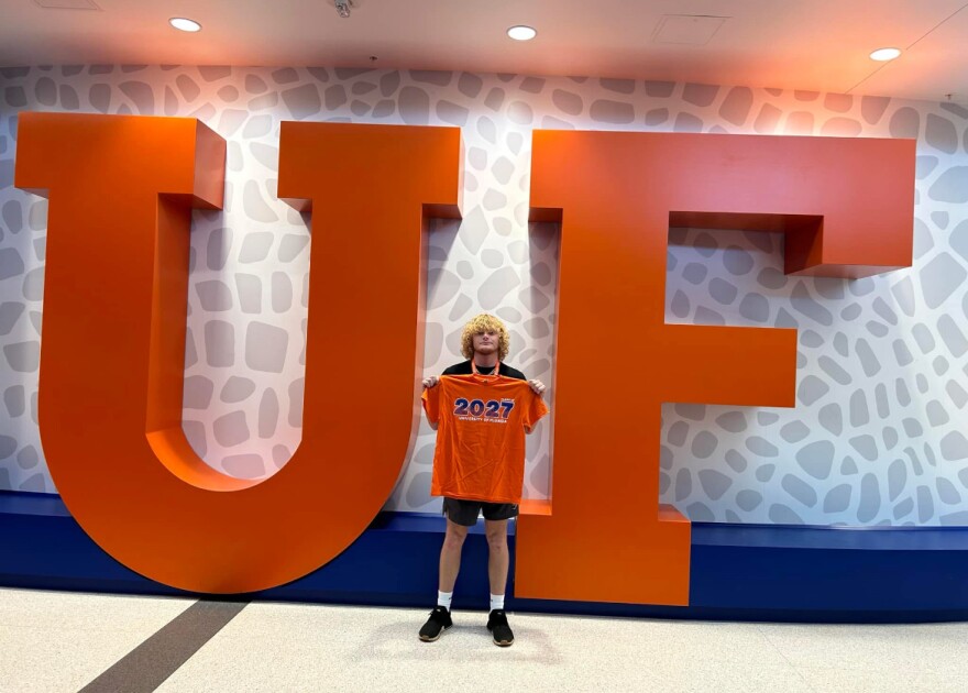 Noah Beery, a newly admitted University of Florida student, celebrates his acceptance. (Tiffany Steinke/WUFT News)
