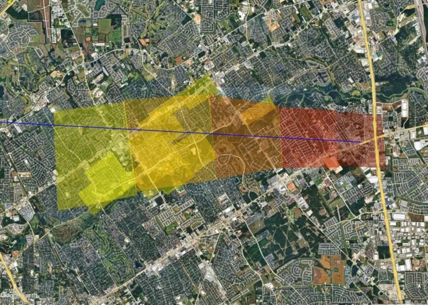 A picture of NASA's "strewn field" of potential meteorites in North Houston, following a meteor explosion on March 21, 2026.