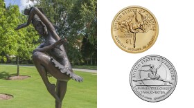 Marjorie Tallchief's statue before it was stolen in 2022 and Maria Tallchief is featured on coins minted in 2023.