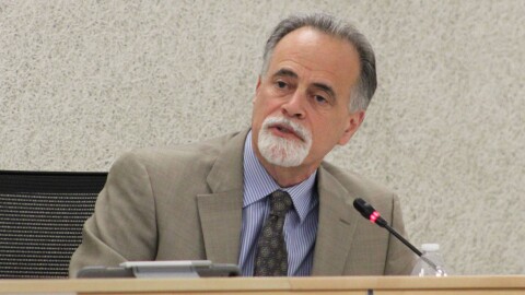 Kenai Peninsula Borough Mayor Peter Micciche speaks during a borough assembly meeting on June 4, 2024.