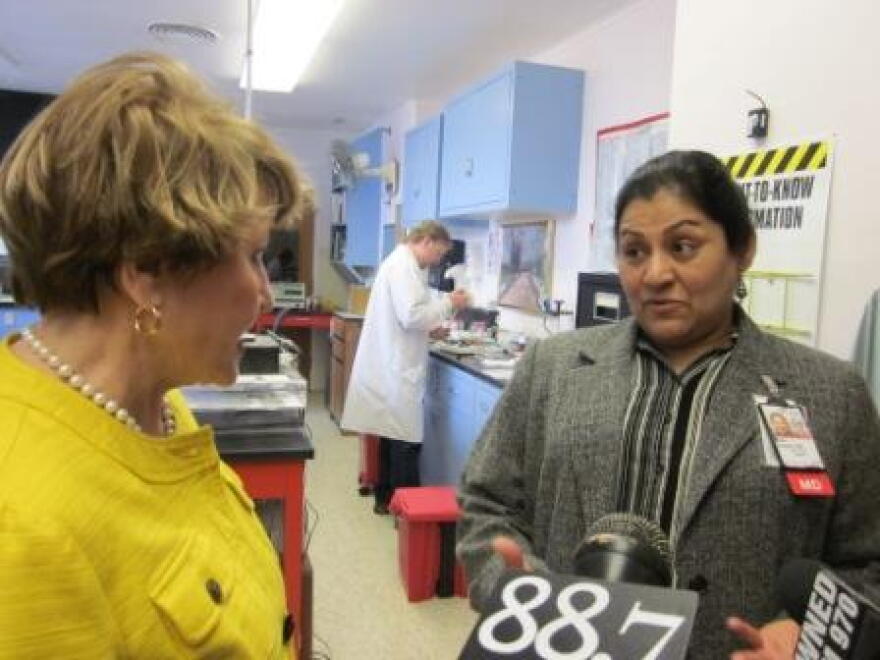 U.S. Representative Louise Slaughter and Buffalo VA Hospital Chief of Pathology Dr. Rana Samuel