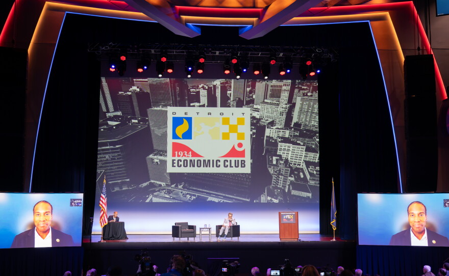 The Detroit Economic Club hosts Michigan's gubernatorial candidates, Democrat Jocelyn Benson and Republican John James (via Zoom) on September 16, 2026.