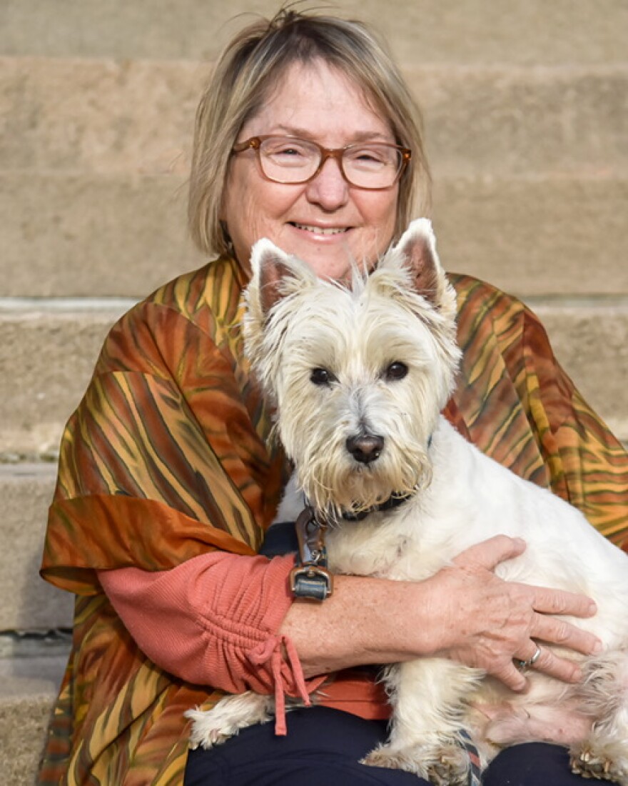 Linda Freudenberger holding a dog