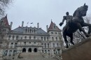 The sculpture of General Philip Henry Sheridan, dedicated in 1916, stands out front of the New York state capitol building in Albany.