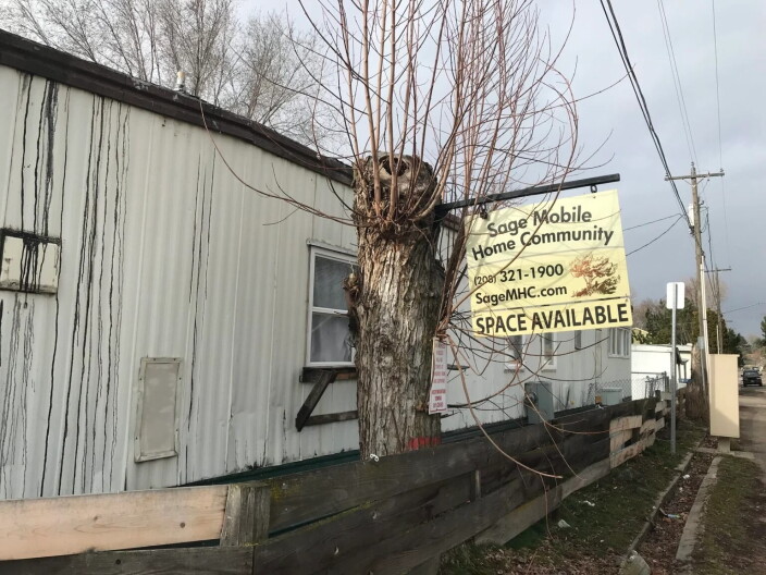 The sign at the entrance of the mobile home park near Shoshone Park the City of Boise is considering purchasing.
