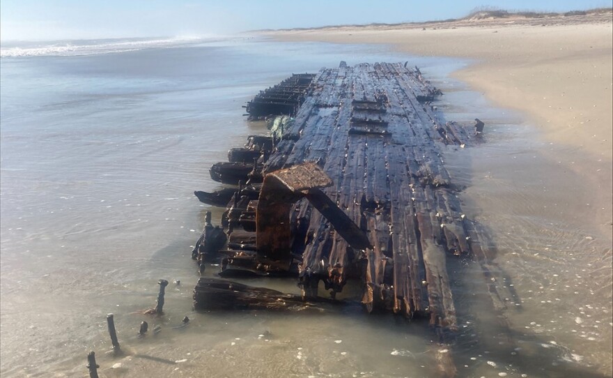 Officials at Cape Lookout National Seashore say a shipwreck that shows up every so often along the eastern North Carolina coast is uncovered again. (National Park Service photos by Karen Altman)