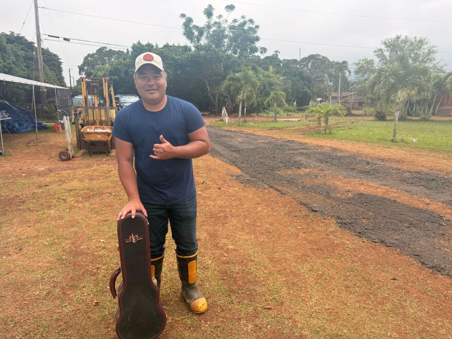 Kalei Gamiao, a fourth-generation North Shore resident, on his family's property, which got badly flooded during the storms as well.