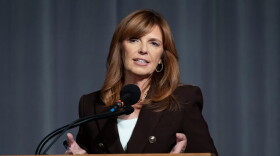 Republican state Sen. Christine Drazan, during the gubernatorial debate in Eugene, Ore., at the University of Oregon, on Thursday, Oct. 1, 2026.