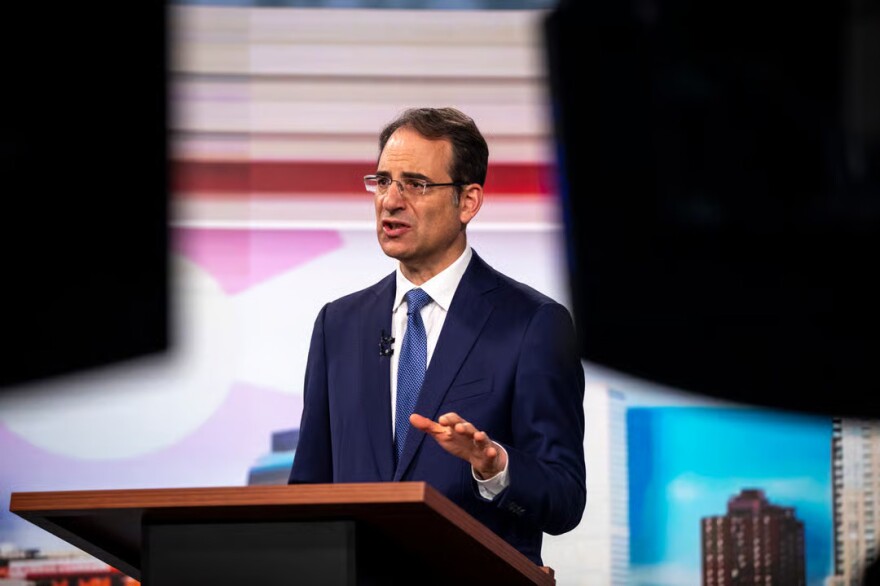 Gubernatorial candidate Colorado Attorney General Phil Weiser debates U.S. Sen. Michael Bennet in a forum by Colorado Public Radio, Denver7 and The Denver Post. May 7, 2026.