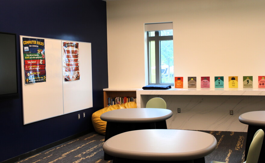 A classroom at the newly-named Nelson Mandela Academy, an alternative school for Monarch Center youth. Middle and high schoolers are combined in a single classroom. Brian and Micah said that gives them a chance to help younger students with their academics.