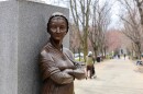 A stature of Abigail Adams on Commonwealth Avenue at the Boston Women's Memorial on Tuesday, April 7, 2026.