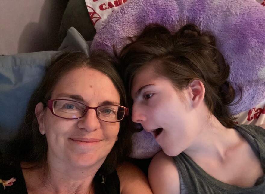 Cathy Humphrey (left), an Arizona Autism caregiver, who provided services to her daughter, Maria (right), before she passed away at 16. Now Humphrey provides services to a friend's child.