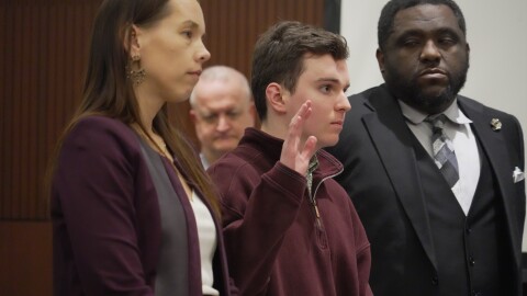 Austin Thompson is sworn in during a hearing in Wake County Superior Court on Wednesday, Jan. 21, 2026, in Raleigh, N.C.