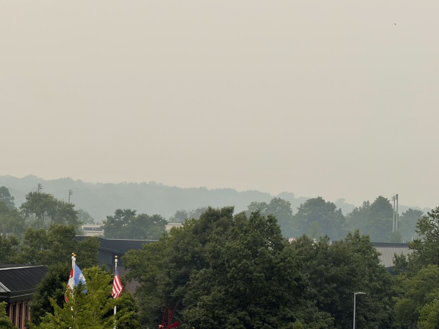 Haze over the campus of Sacred Heart University from the Canada wildfires.