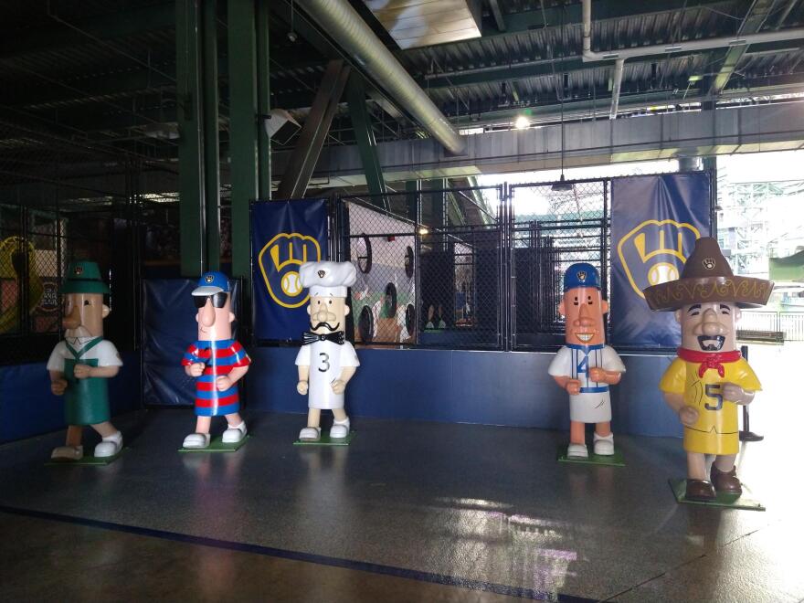 Little statues of the promotion known as The Racing Sausages, inside American Family Field