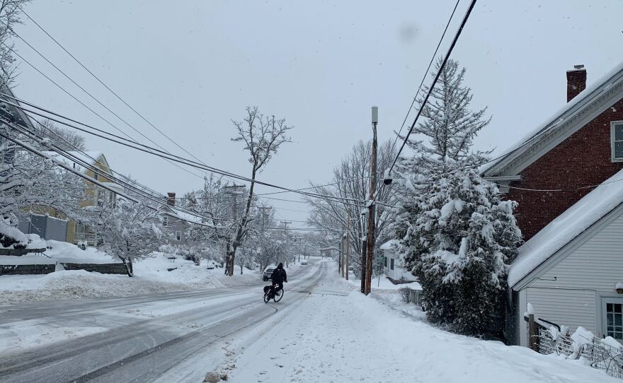 Different means of snow day transportation in Concord, NH, on Jan. 23, 2023.