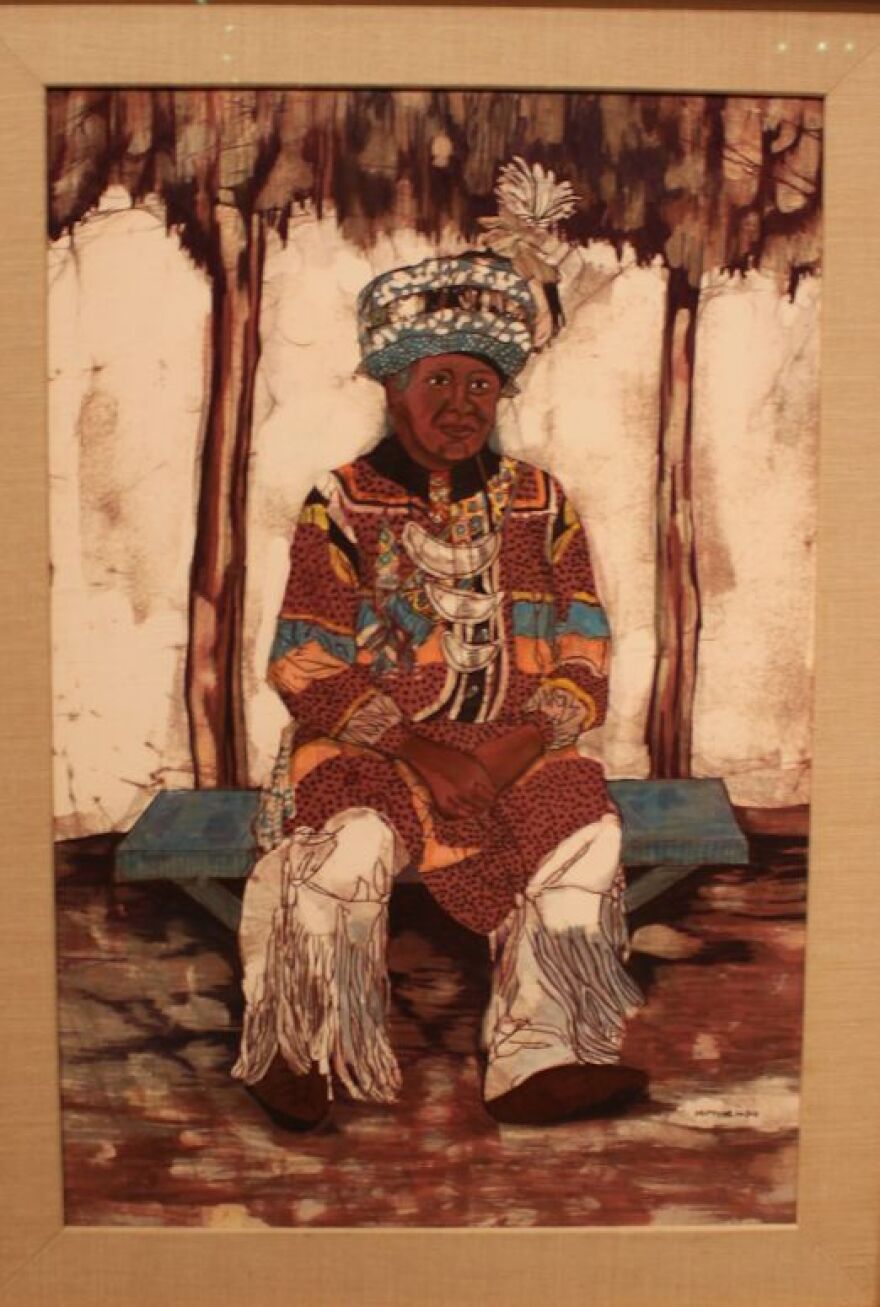 Photo of Muffy Clark Gill's rozome on silk painting of Jimmie O'Toole Osceola