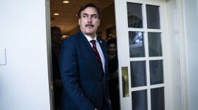 MyPillow CEO Mike Lindell walks out ahead of then-President Donald Trump at the White House in March 2020.