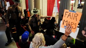 State troopers remove people from the House gallery during a special session of the state legislature to redraw U.S. Congressional voting maps Thursday, May 7, 2026, in Nashville, Tenn. (AP Photo/George Walker IV)