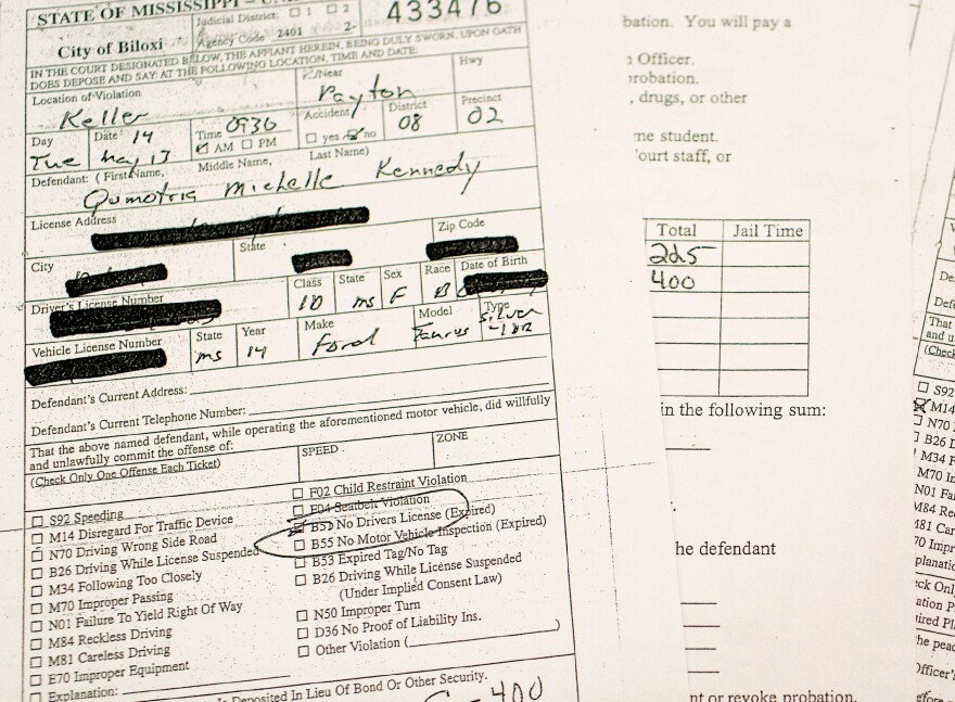 Kennedy's traffic tickets and paperwork about her fines.