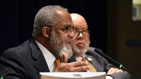 U.S. Rep. Troy Carter speaks at a meeting on the impact of Operation Catahoula Crunch at New Orleans City Hall on January 26, 2026.