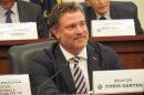 Sen. Chris Garten, R-Charlestown, asks questions during a State Budget Committee meeting on Thursday, April 16, 2026.