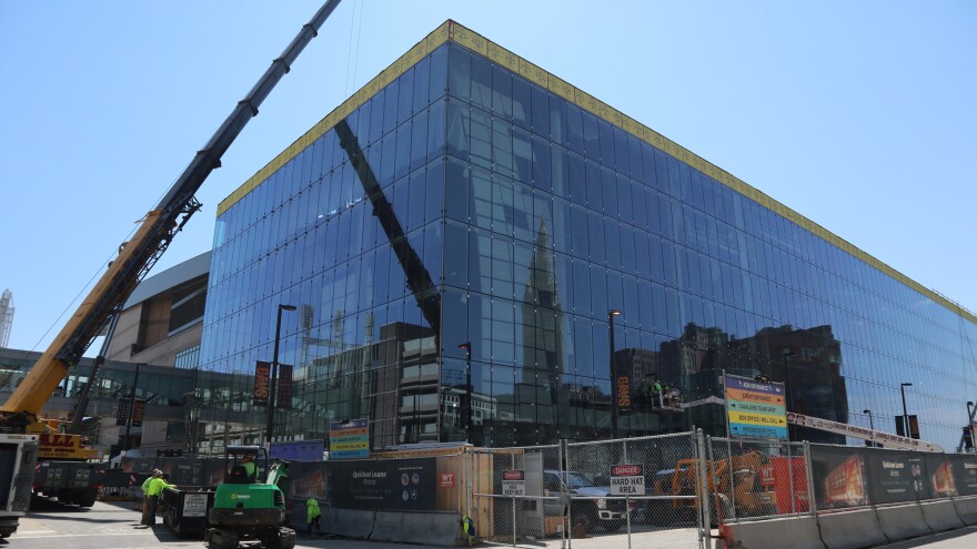 Rocket Mortgage FieldHouse in downtown Cleveland is undergoing a $185 million renovation. The construction firm on the project has voluntarily agreed to comply with a local ordinance that requiring contractors to allocate at least 20 percent of the work hours to Cleveland residents. [Adrian Ma / ideastream]