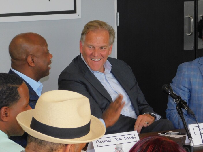Republican U.S. Senate candidate Mike Rogers speaks at an event on October 29, 2024.