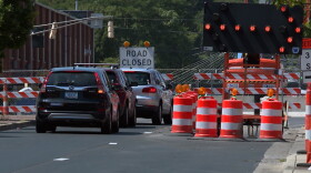 Road work continues along Third Street in front of the Bloomington Convention Center.