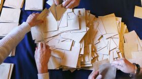 Ballots are prepared for counting at a polling station in Rouen, northern France, during the first round of the French presidential elections, on Sunday.