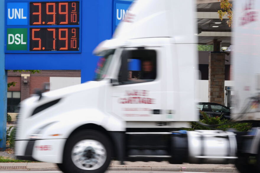 Diesel prices are displayed at a gas station, Friday, Sept. 4, 2026 in Minneapolis.