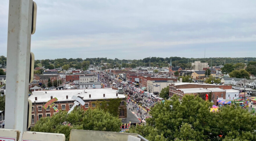 View of the West Side Nut Club Fall Festival on Franklin St. in Evansville from atop the Ferris wheel, Oct. 10, 2026