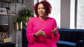 Nikole Hannah-Jones is interviewed at her home in the Brooklyn borough of New York, Tuesday, July 6, 2021. Hannah-Jones says she will not teach at the University of North Carolina at Chapel Hill following an extended fight over tenure. (AP Photo/John Minchillo)