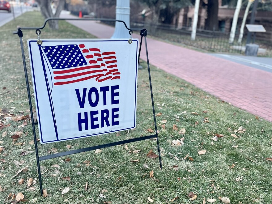 A sign shows voters where to cast their ballots at the Pitkin County administration building on Tuesday, Nov. 7, 2023. Education was the focus of this year’s local elections, with several school board seats up for grabs in districts from Aspen to Rifle.