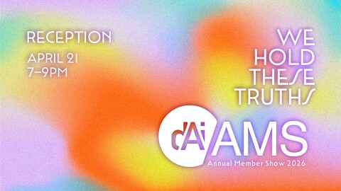 Pastel colors behind text advertising the annual member show at DAI