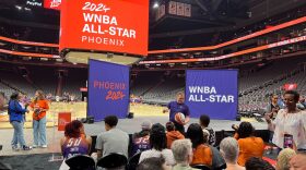 Signs advertise the 2024 WNBA All Star Game.