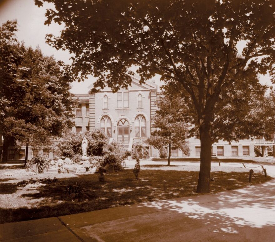 An exterior of the original St. Mary’s Hospital, taken in 1924. The building previously housed the St. Edwards Preparatory School for Boys.