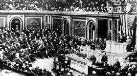 In this April 2, 1917 file photo, President Woodrow Wilson delivers a speech to the joint session of Congress, in Washington, United States, during World War I. (AP)